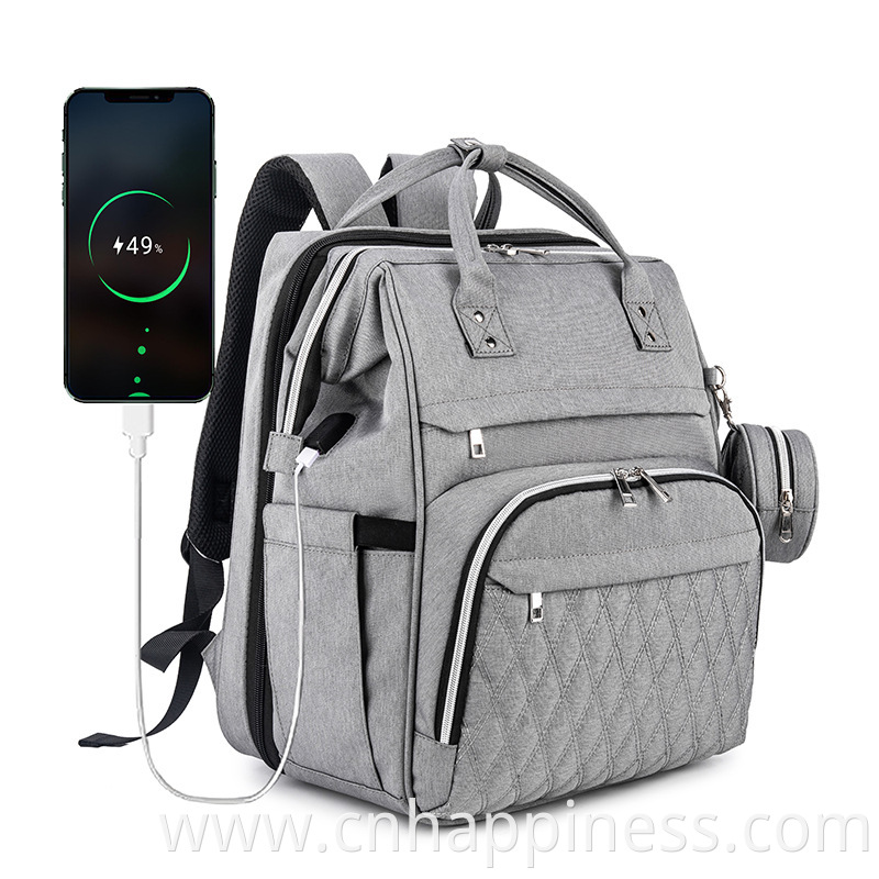 Wholesale Custom USB Charging Mommy Mum Backpack Bags Waterproof Large Folding Insulated Baby Diaper Bags With Changing Station